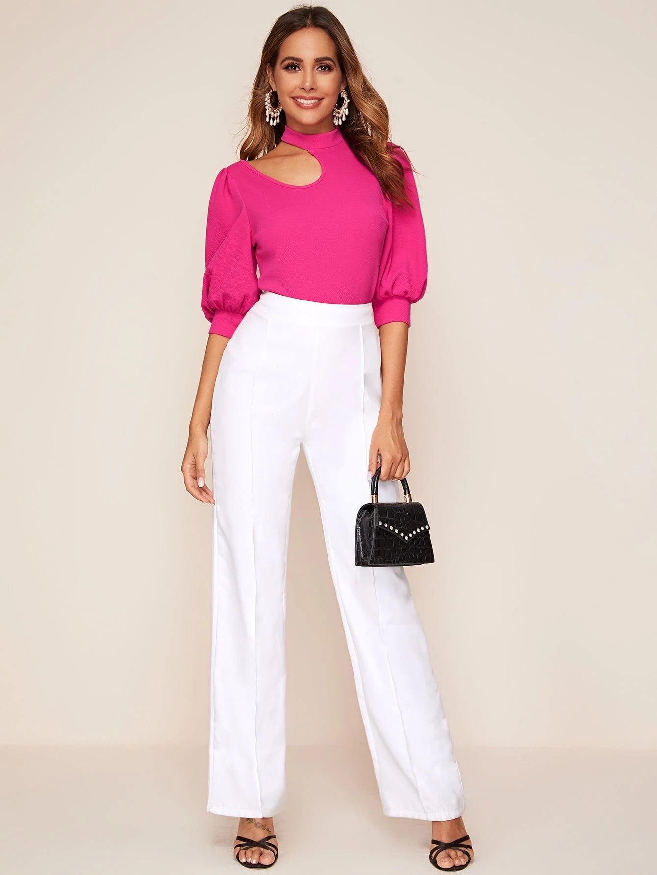 SHEIN Privé Top de manga comprida com detalhes