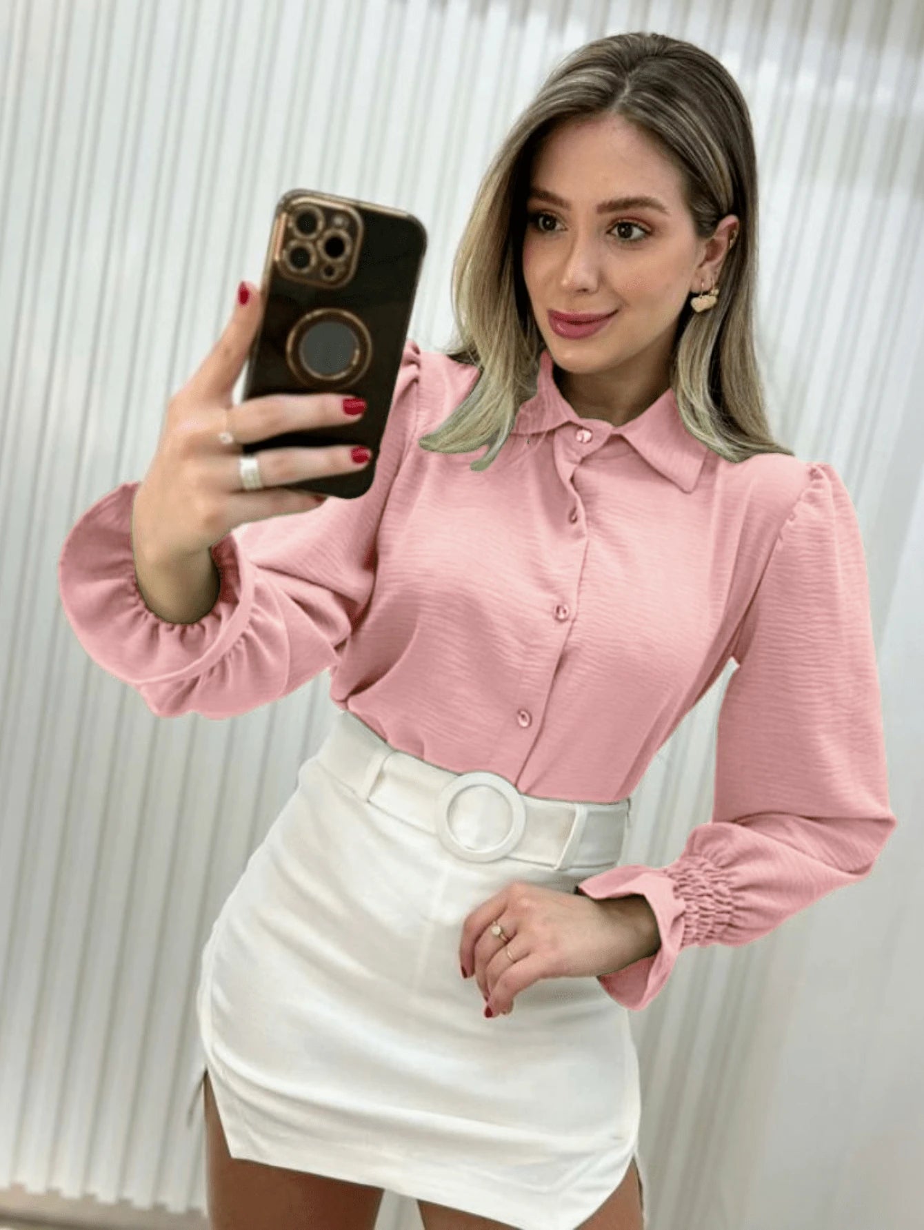 Camisa feminina manga longo com detlehe de elastex com bortao pra inverno