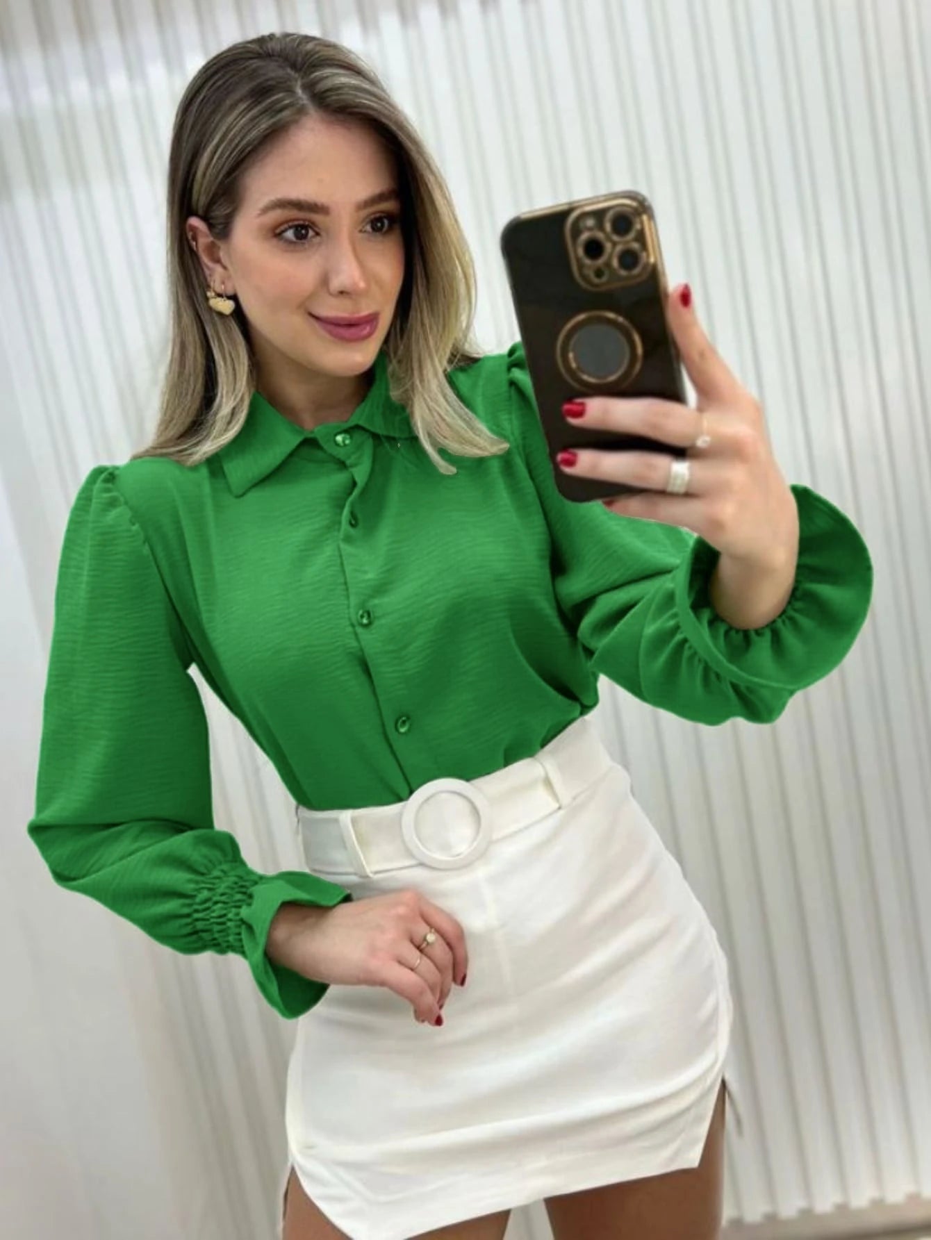 Camisa feminina manga longo com detlehe de elastex com bortao pra inverno