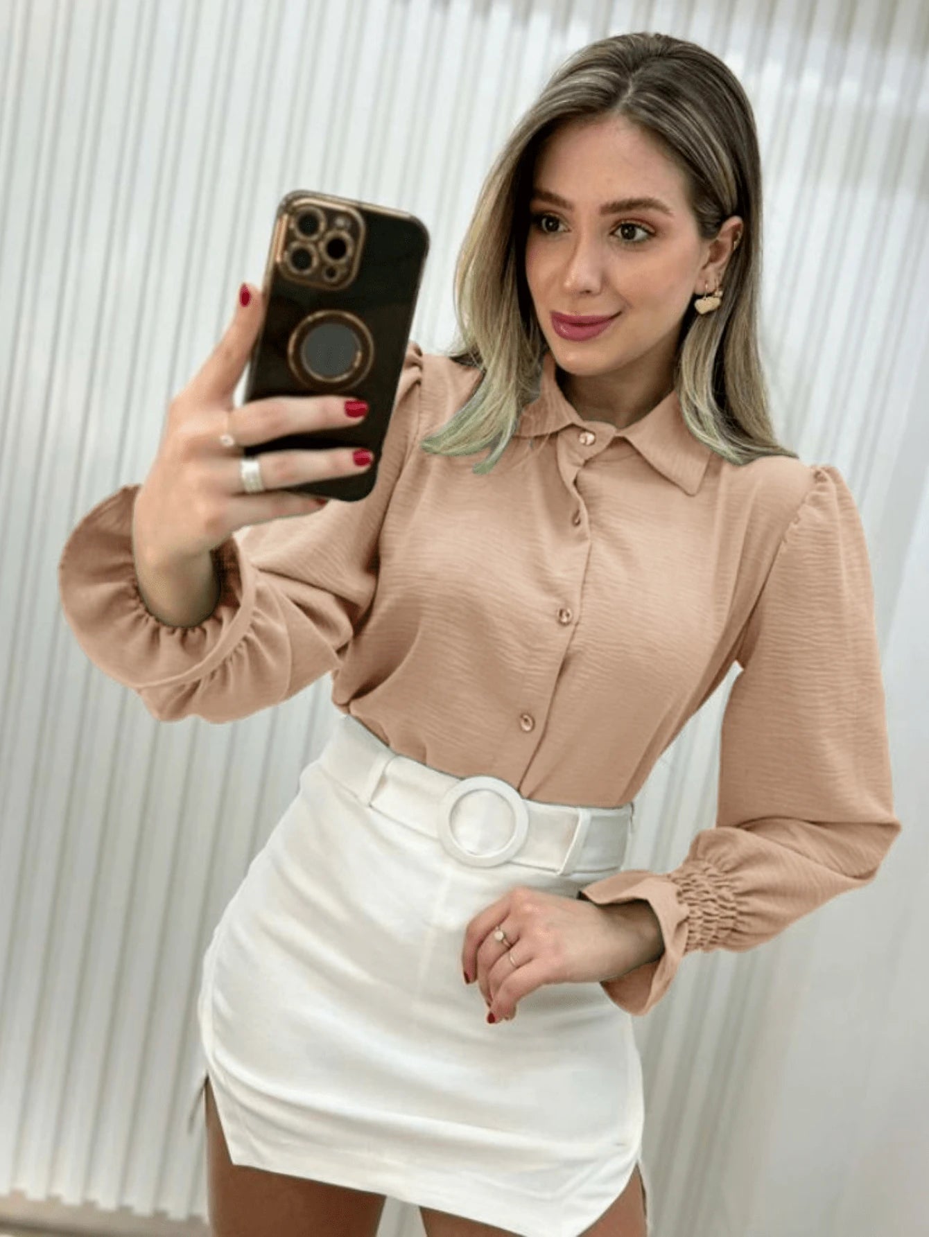 Camisa feminina manga longo com detlehe de elastex com bortao pra inverno