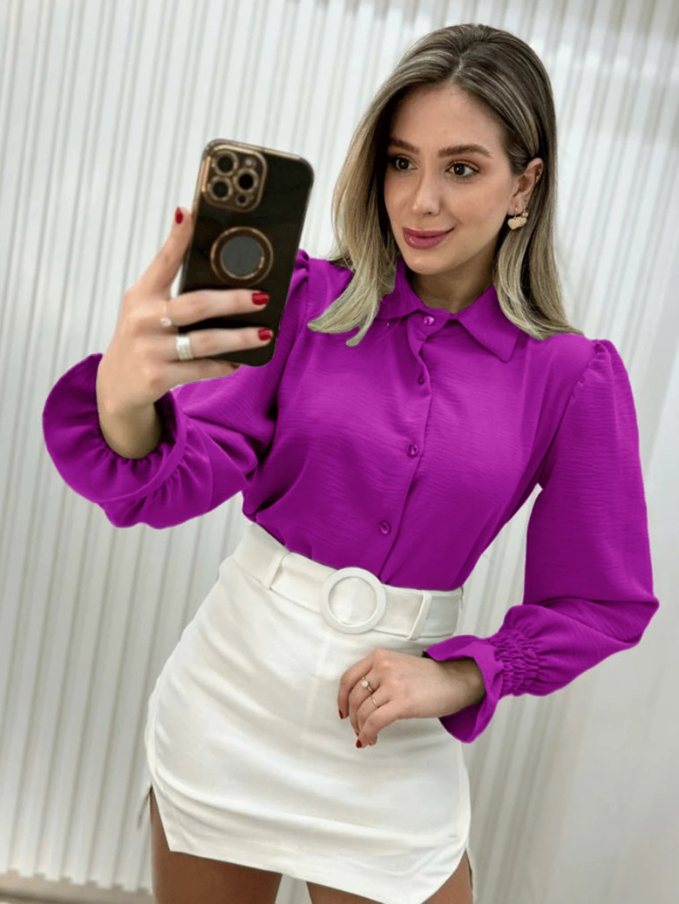 Camisa feminina manga longo com detlehe de elastex com bortao pra inverno