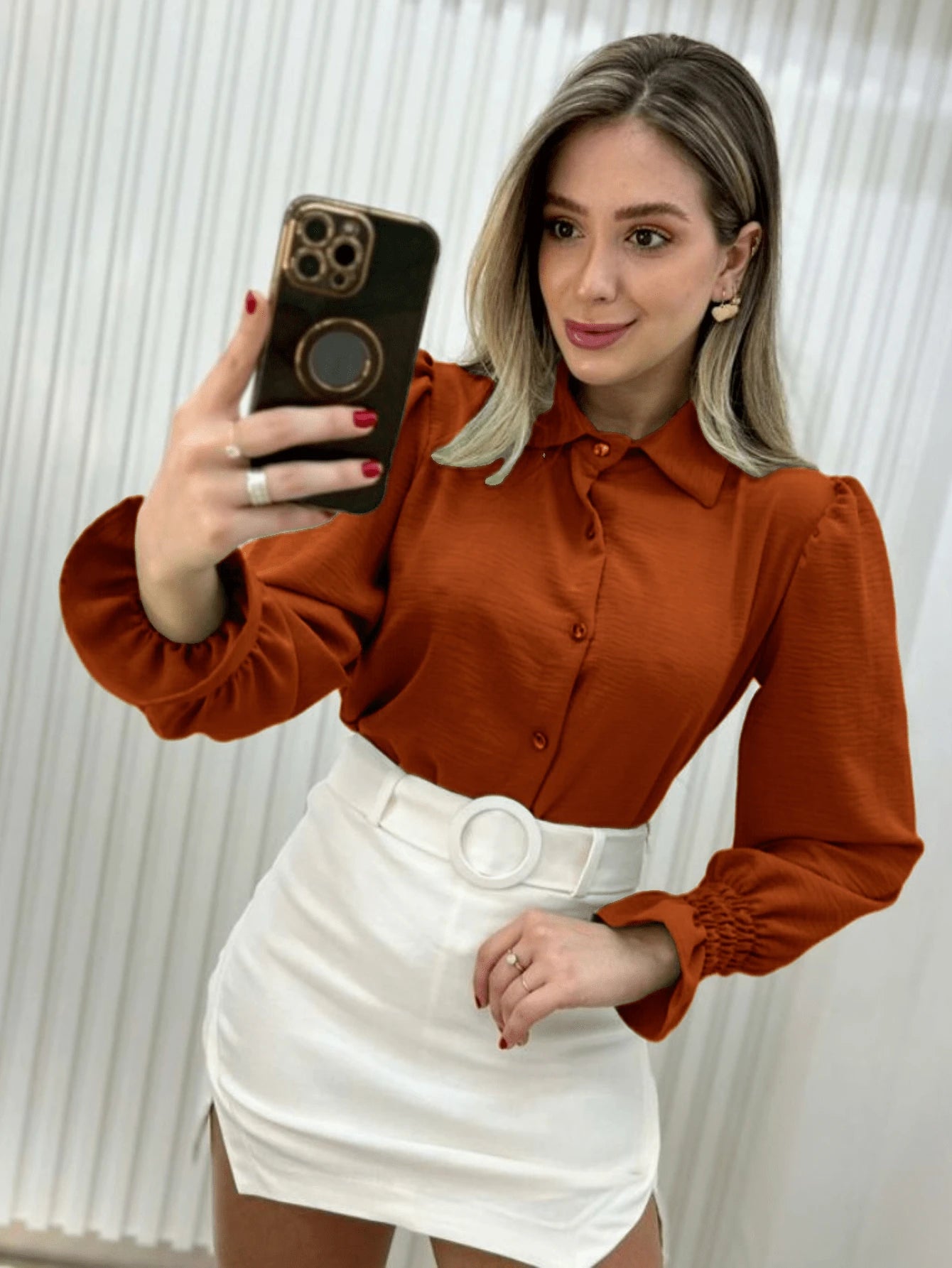 Camisa feminina manga longo com detlehe de elastex com bortao pra inverno