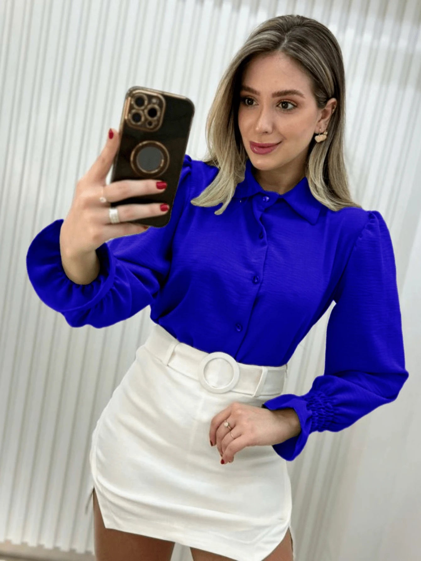 Camisa feminina manga longo com detlehe de elastex com bortao pra inverno