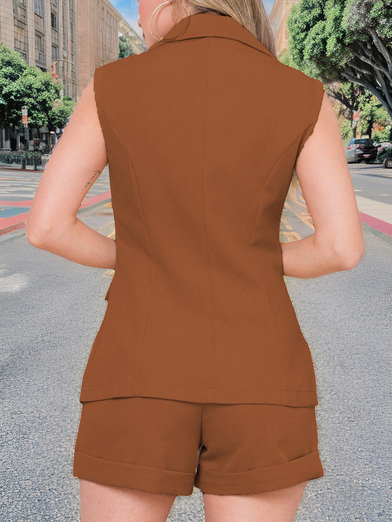 KLIOU Conjuntos femininas colete e shorts alfaiataria com botao adequados para seu trabalho diário/vida cotidiana