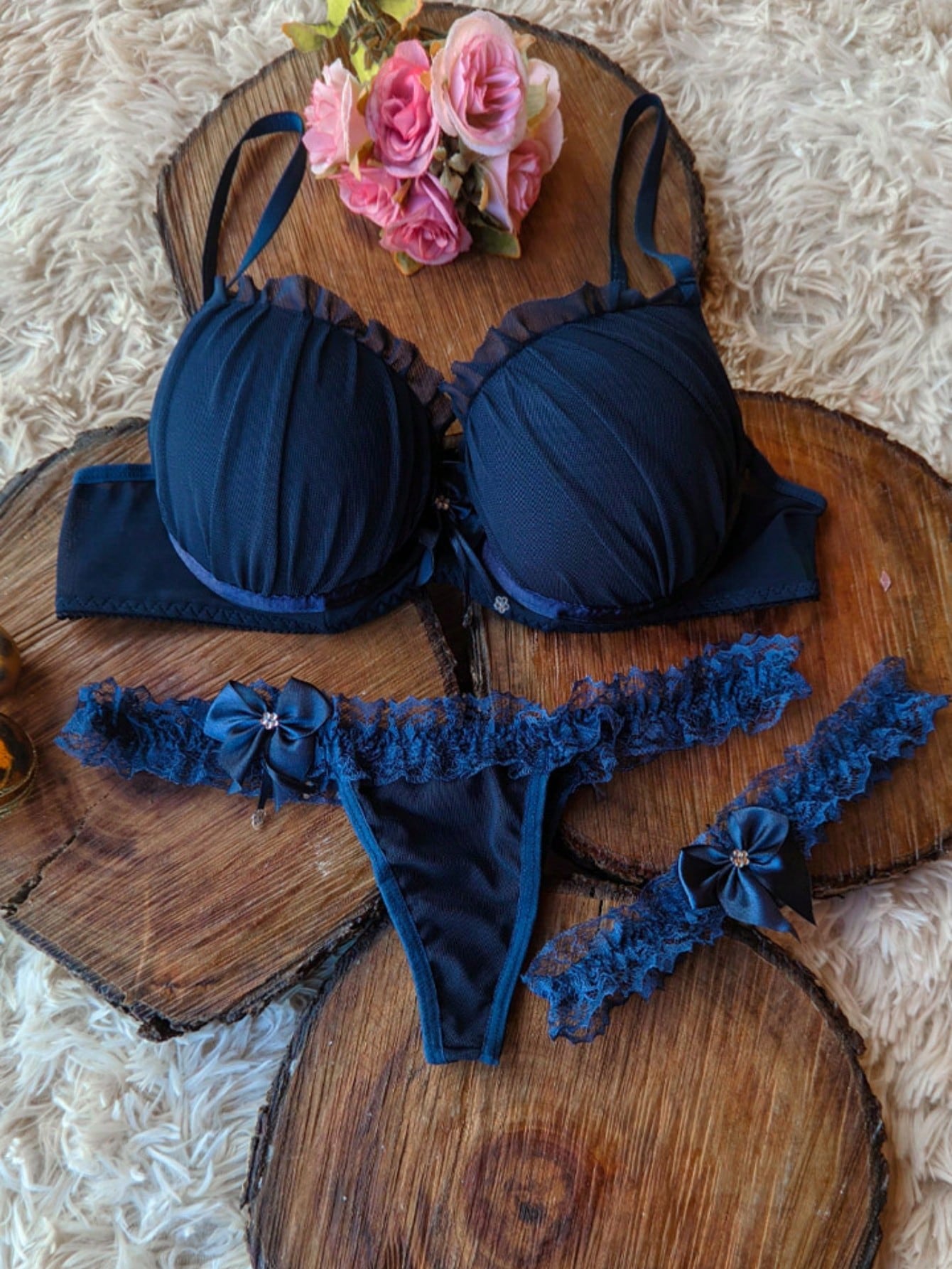 Conjunto Perneira lingerie de luxo calcinha fio dental langerie sensual Sutiã com Bojo Soutien Com Persex Perneirinha