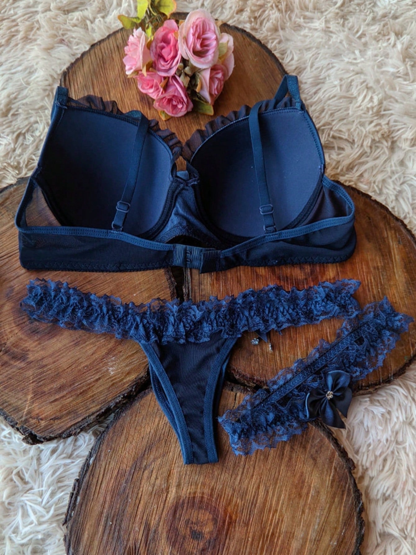 Conjunto Perneira lingerie de luxo calcinha fio dental langerie sensual Sutiã com Bojo Soutien Com Persex Perneirinha