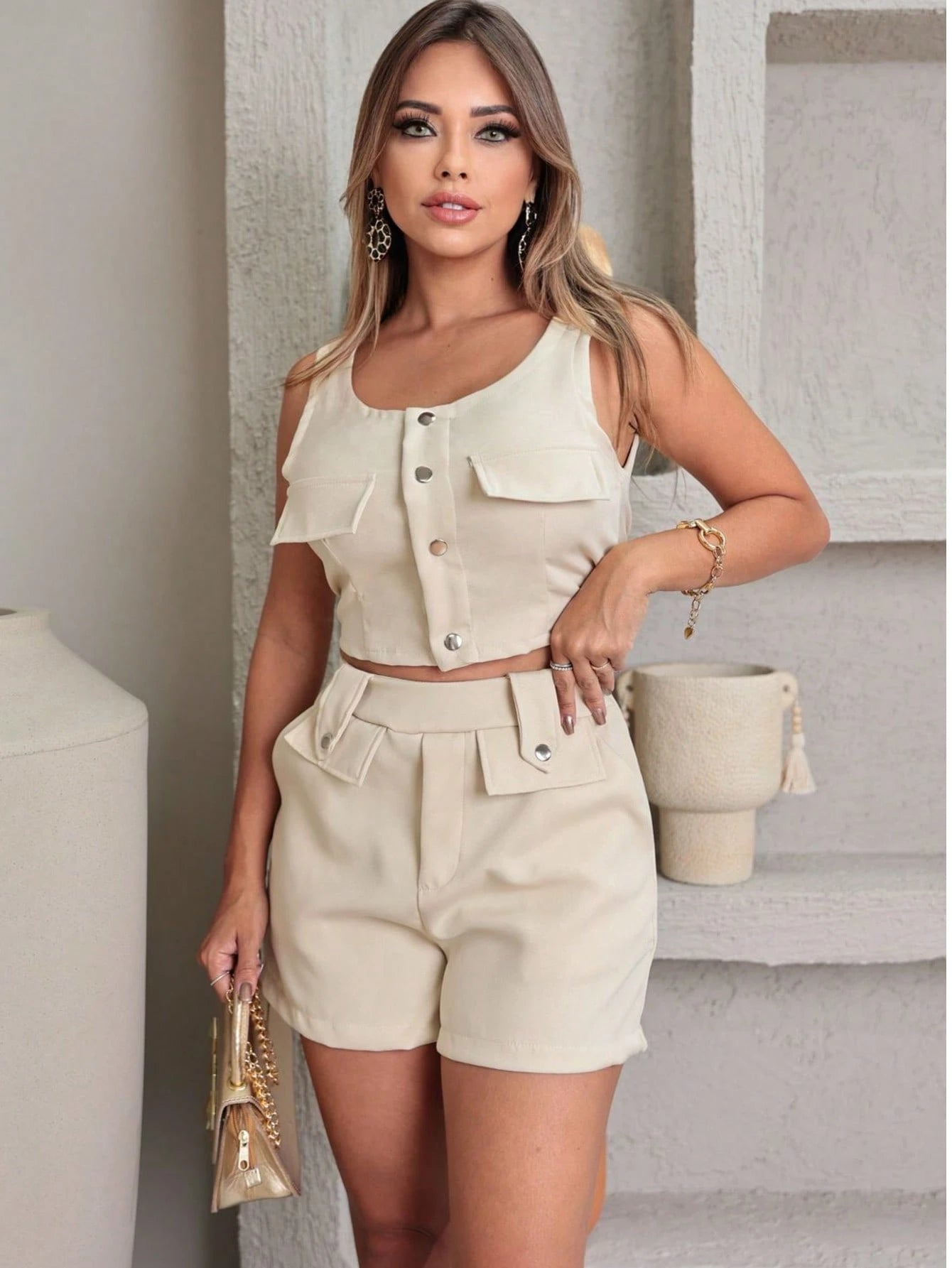 Conjunto Feminino Griffe Alfaiataria Cropped e Short