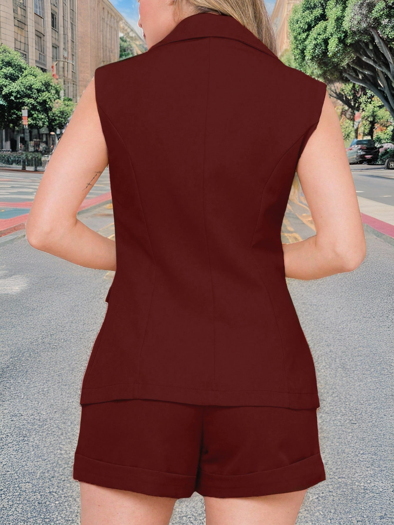 KLIOU Conjuntos femininas colete e shorts alfaiataria com botao adequados para seu trabalho diário/vida cotidiana