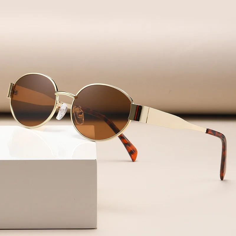 Moda oval óculos de sol feminino retro tendência ao ar livre metal óculos de sol alta qualidade clássico masculino marca luxo óculos uv400