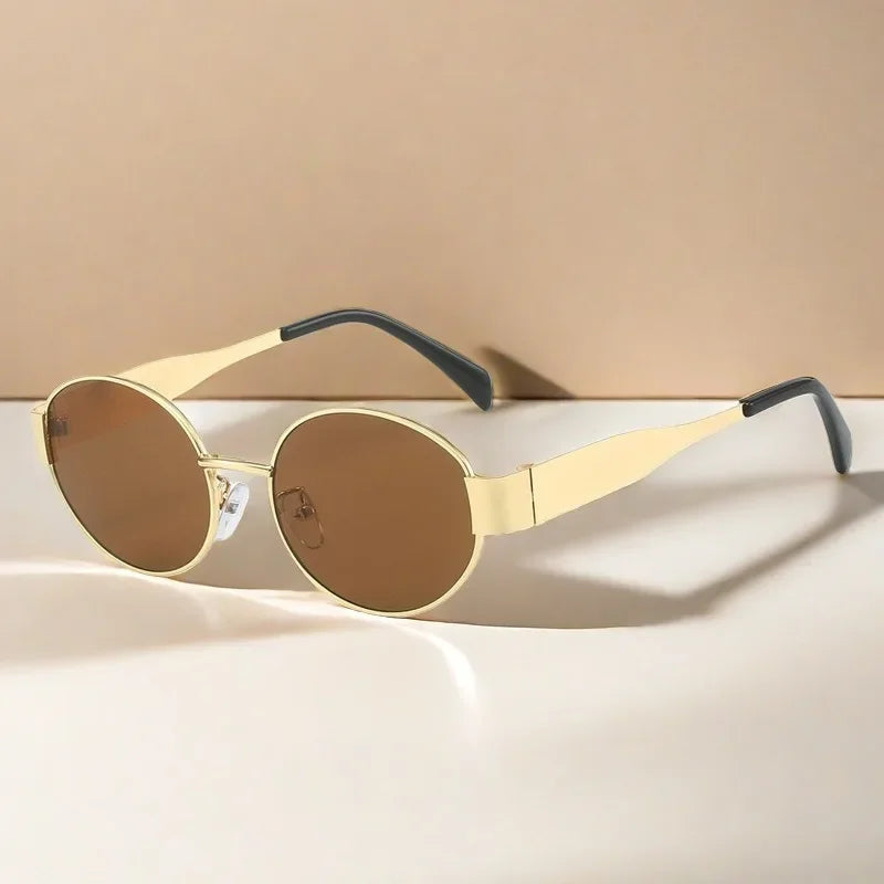 Óculos de sol de metal avançado óculos de sol moda oval marca designer vintage óculos de sol alta quantidade óculos de sol 2024