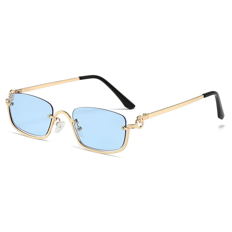 Óculos quadrados pequenos para mulheres, metal meia armação, óculos de sol vintage, preto, rosa tons, marca de luxo, tendência, moda, 2024