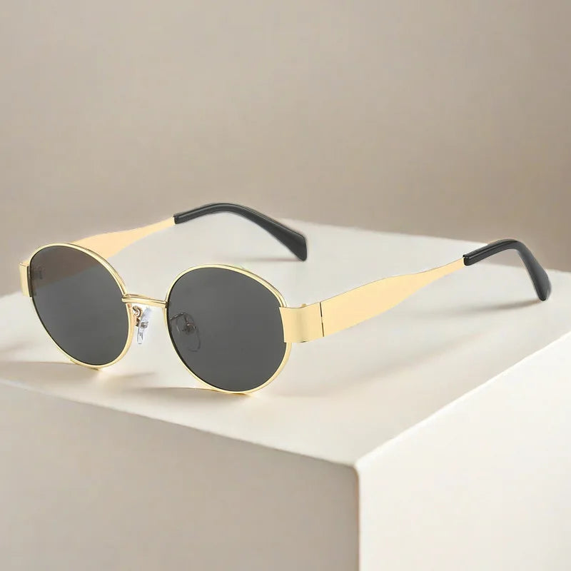 Moda oval óculos de sol feminino retro tendência ao ar livre metal óculos de sol alta qualidade clássico masculino marca luxo óculos uv400