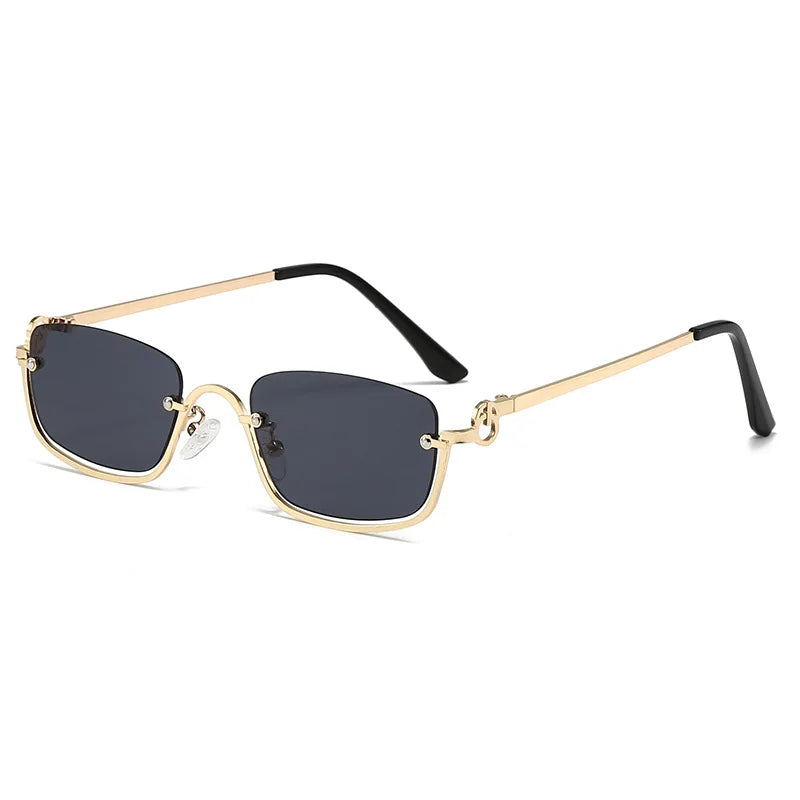 Óculos quadrados pequenos para mulheres, metal meia armação, óculos de sol vintage, preto, rosa tons, marca de luxo, tendência, moda, 2024