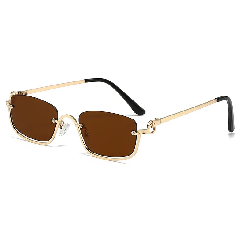 Óculos quadrados pequenos para mulheres, metal meia armação, óculos de sol vintage, preto, rosa tons, marca de luxo, tendência, moda, 2024