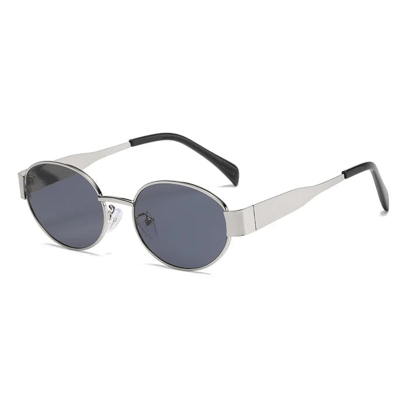 Moda oval óculos de sol feminino retro tendência ao ar livre metal óculos de sol alta qualidade clássico masculino marca luxo óculos uv400