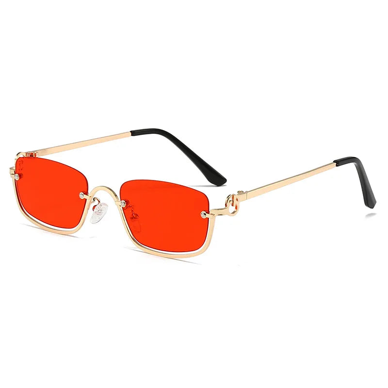 Óculos quadrados pequenos para mulheres, metal meia armação, óculos de sol vintage, preto, rosa tons, marca de luxo, tendência, moda, 2024
