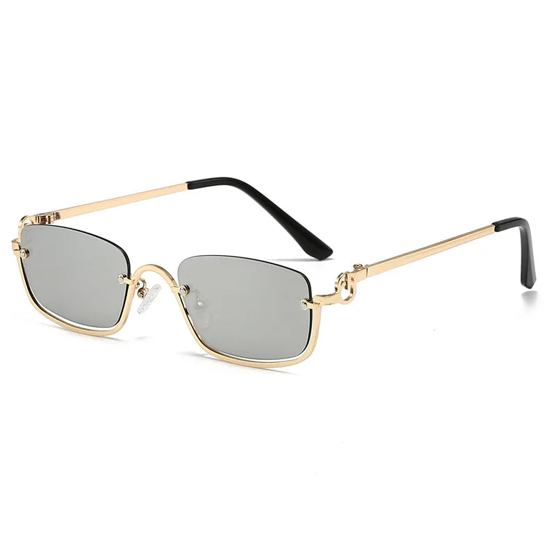 Óculos quadrados pequenos para mulheres, metal meia armação, óculos de sol vintage, preto, rosa tons, marca de luxo, tendência, moda, 2024