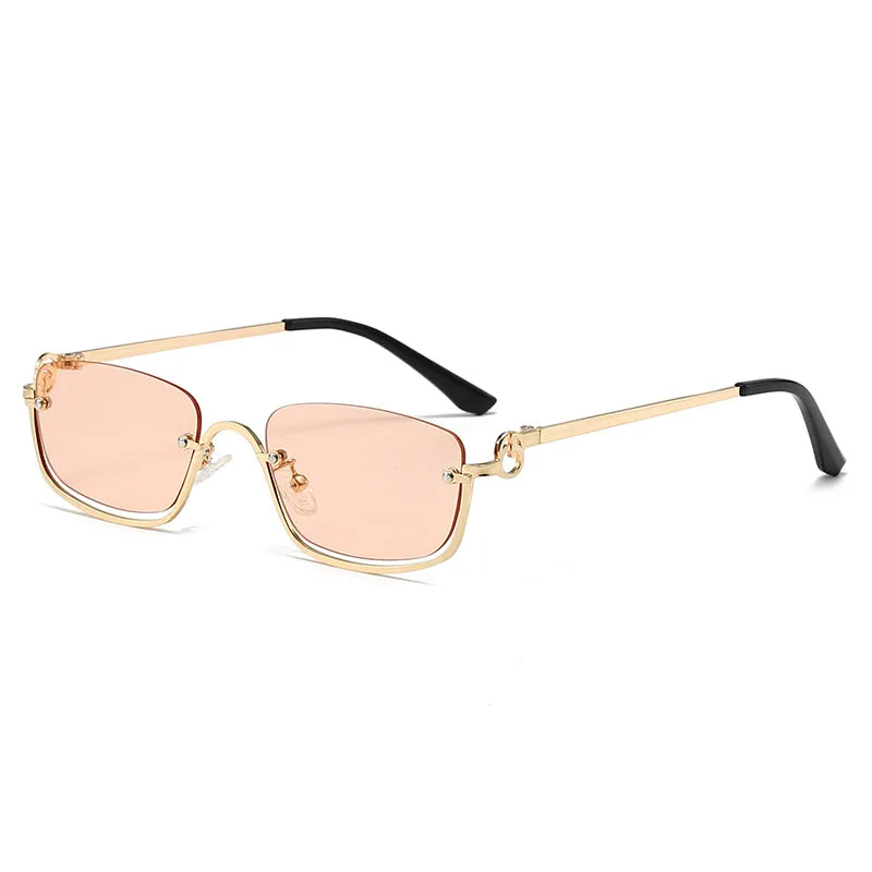 Óculos quadrados pequenos para mulheres, metal meia armação, óculos de sol vintage, preto, rosa tons, marca de luxo, tendência, moda, 2024