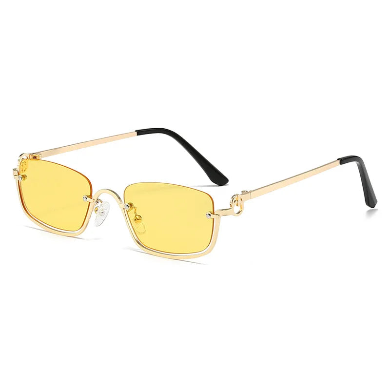 Óculos quadrados pequenos para mulheres, metal meia armação, óculos de sol vintage, preto, rosa tons, marca de luxo, tendência, moda, 2024