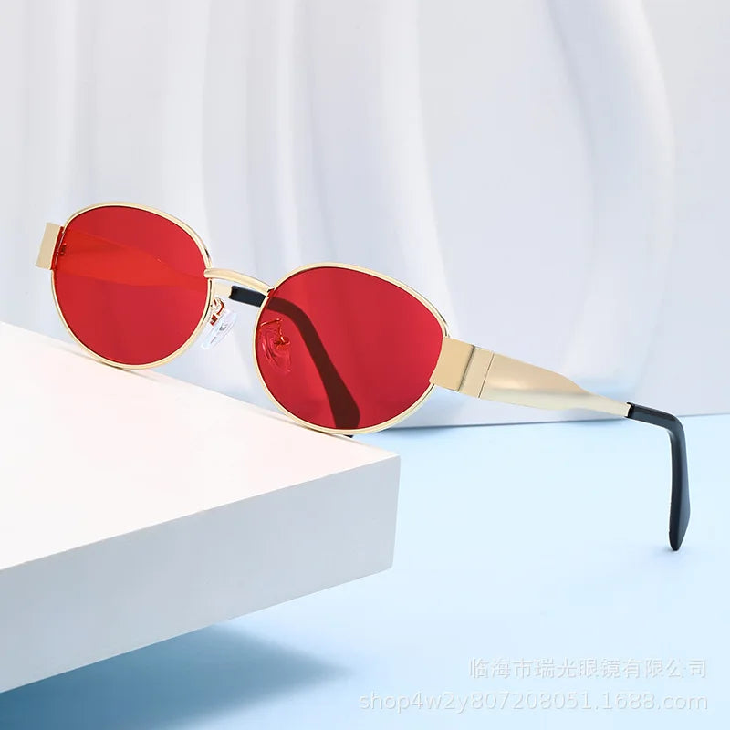 Moda oval óculos de sol feminino retro tendência ao ar livre metal óculos de sol alta qualidade clássico masculino marca luxo óculos uv400