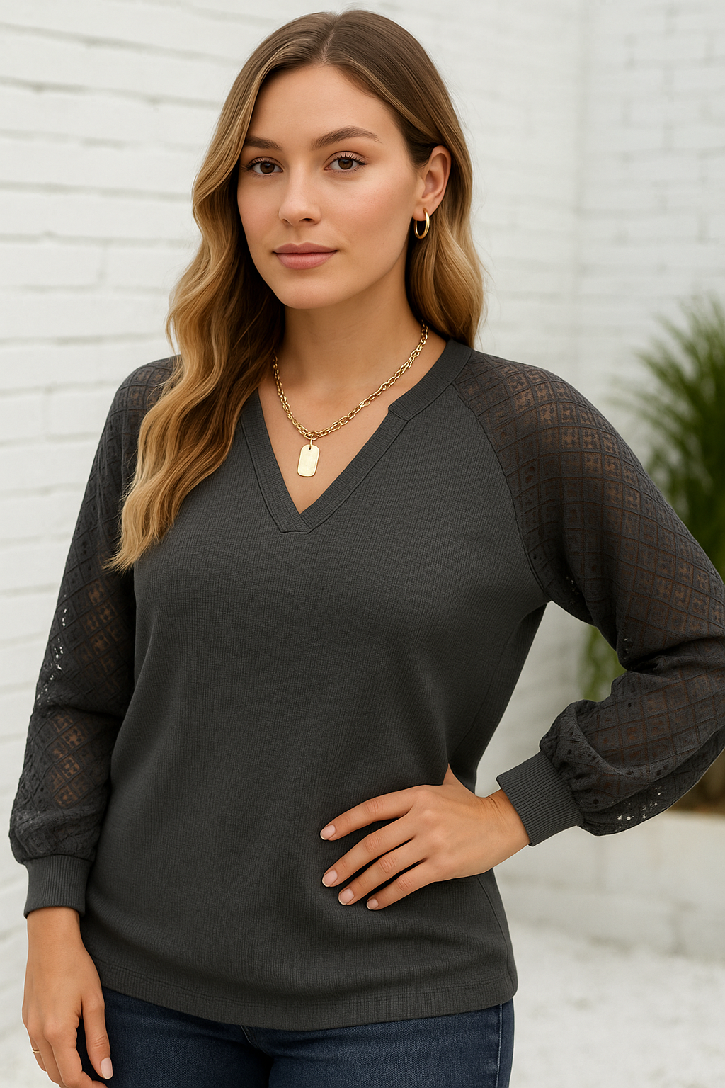 Blusa de Manga Comprida com Renda Pati