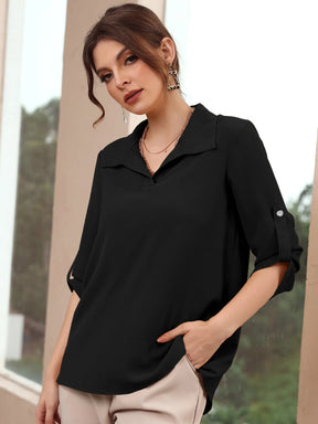 Mulvari Blusa Sólida com Mangas Enroladas