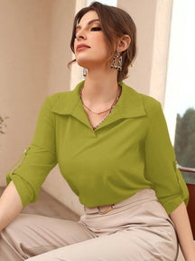 Mulvari Blusa Sólida com Mangas Enroladas