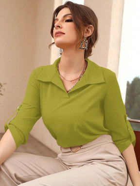 Mulvari Blusa Sólida com Mangas Enroladas