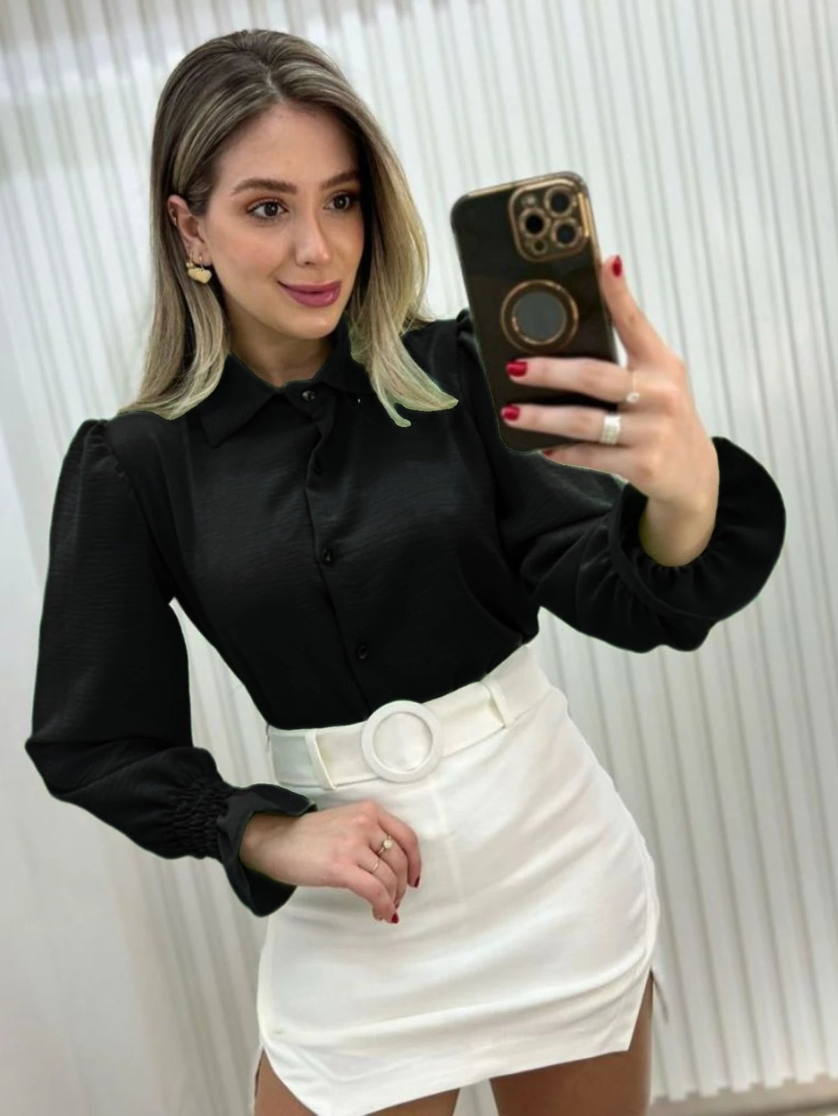 Camisa feminina manga longo com detlehe de elastex com bortao pra inverno