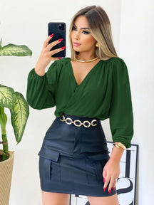 Blusa Feminina Manga Longa Decote V Suplex Tendencia Moda Super Envio! !
