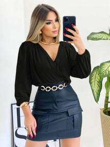Blusa Feminina Manga Longa Decote V Suplex Tendencia Moda Super Envio! !