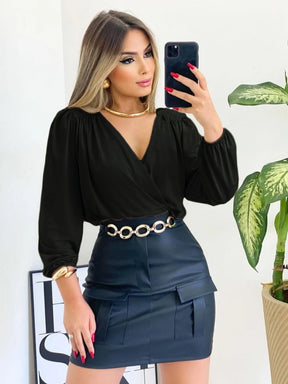 Blusa Feminina Manga Longa Decote V Suplex Tendencia Moda Super Envio! !