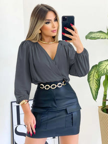 Blusa Feminina Manga Longa Decote V Suplex Tendencia Moda Super Envio! !