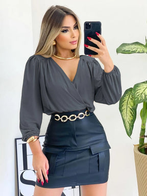 Blusa Feminina Manga Longa Decote V Suplex Tendencia Moda Super Envio! !