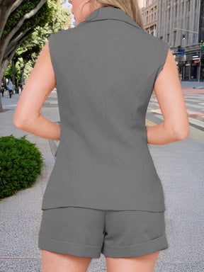 KLIOU Conjuntos femininas colete e shorts alfaiataria com botao adequados para seu trabalho diário/vida cotidiana