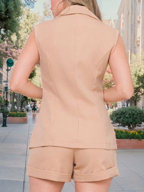 KLIOU Conjuntos femininas colete e shorts alfaiataria com botao adequados para seu trabalho diário/vida cotidiana