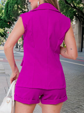 KLIOU Conjuntos femininas colete e shorts alfaiataria com botao adequados para seu trabalho diário/vida cotidiana
