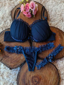 Conjunto Perneira lingerie de luxo calcinha fio dental langerie sensual Sutiã com Bojo Soutien Com Persex Perneirinha