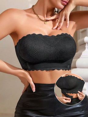 1 Peça Sutiã Lingerie sem Arame com Detalhe de Botão Lateral, Acabamento de Renda com Bainha em Contraste para Mulheres