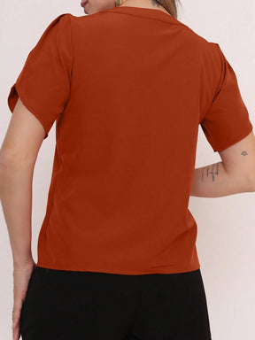 Vendedor Indicado
MARILYN MONNA Novo Blusa Feminina cor sólida Pétala Manga Com Decote Em V Verão Design de decote requintado