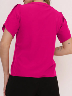 Vendedor Indicado
MARILYN MONNA Novo Blusa Feminina cor sólida Pétala Manga Com Decote Em V Verão Design de decote requintado