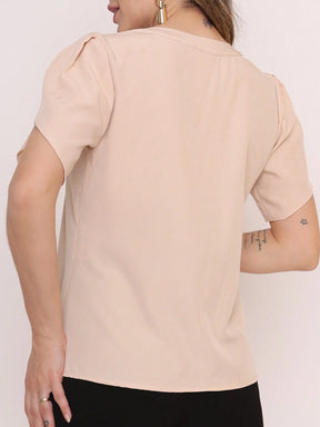 Vendedor Indicado
MARILYN MONNA Novo Blusa Feminina cor sólida Pétala Manga Com Decote Em V Verão Design de decote requintado