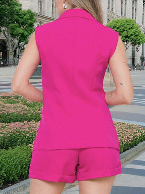 KLIOU Conjuntos femininas colete e shorts alfaiataria com botao adequados para seu trabalho diário/vida cotidiana