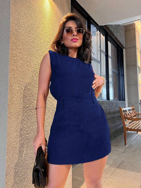 W.G.M FASHION Conjunto colete e short saia de tecido marrant