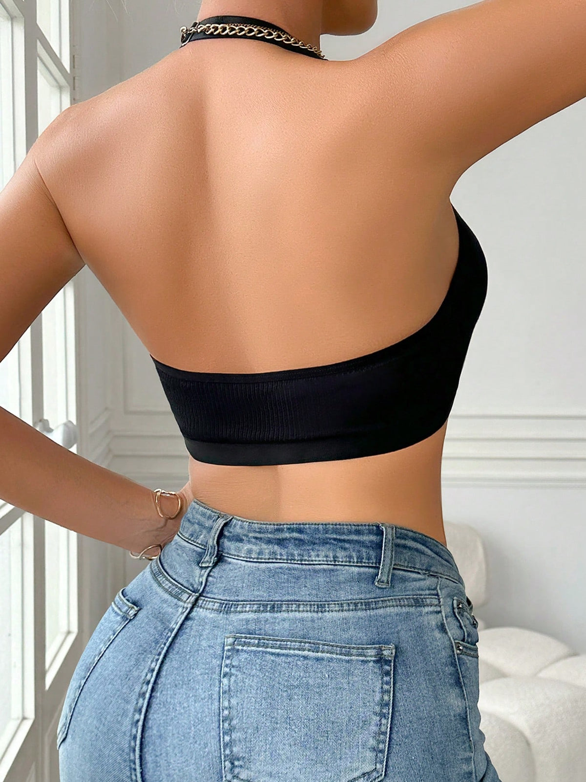 Sutiã Romântico de Fechamento Frontal Minimalista com Recorte de Renda, para Uso Casual Diário