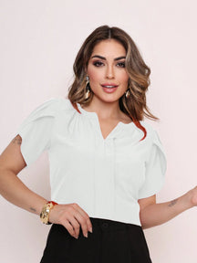 Vendedor Indicado
MARILYN MONNA Novo Blusa Feminina cor sólida Pétala Manga Com Decote Em V Verão Design de decote requintado