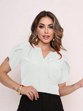Vendedor Indicado
MARILYN MONNA Novo Blusa Feminina cor sólida Pétala Manga Com Decote Em V Verão Design de decote requintado