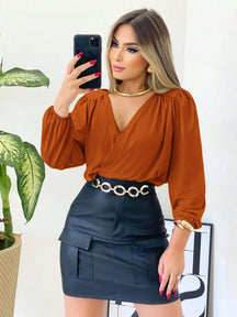 Blusa Feminina Manga Longa Decote V Suplex Tendencia Moda Super Envio! !