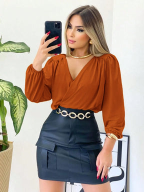 Blusa Feminina Manga Longa Decote V Suplex Tendencia Moda Super Envio! !