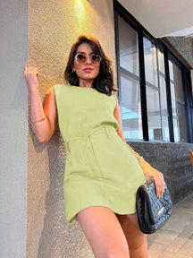 W.G.M FASHION Conjunto colete e short saia de tecido marrant